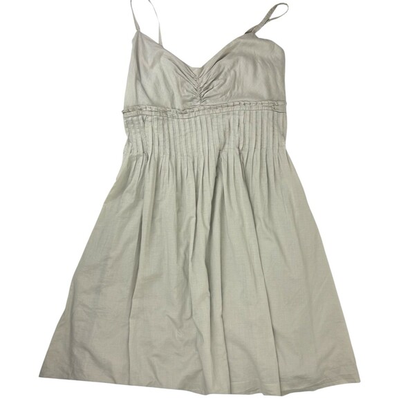 Calvin Klein Khaki Tuck Pleat Sweetheart Neck Etheral Flowy Neutral Sundress 12 - Picture 1 of 16